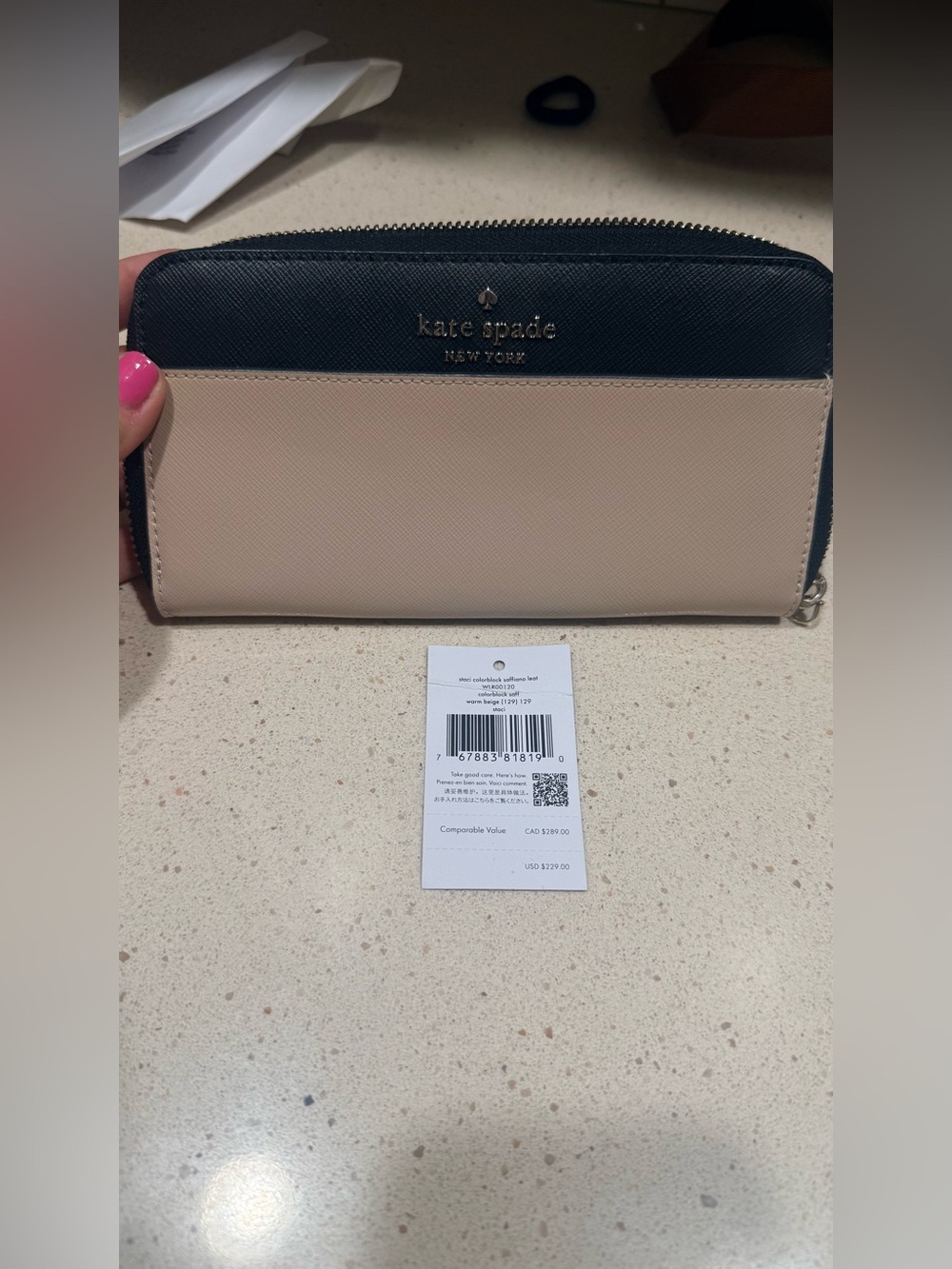 kate spade Two-Tone Black and Beige Zip Around Wallet